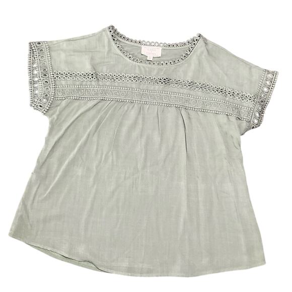 Flower & Feather Women's Sage Green Lace Trim Top Size XL - Picture 1 of 5
